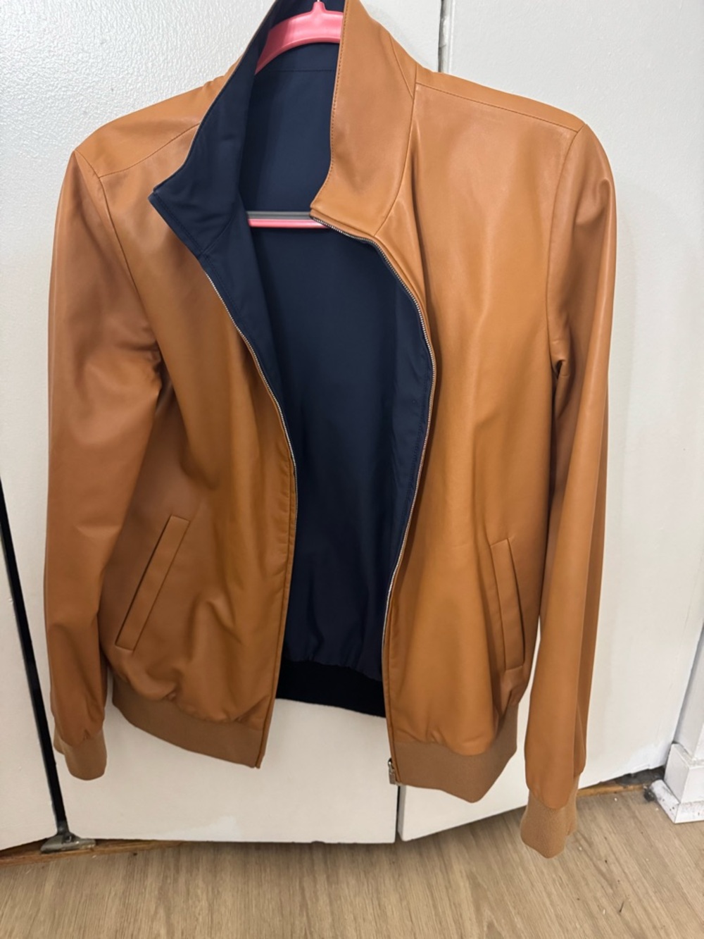 Loro Piana Cognac Leather Bomber Jacket